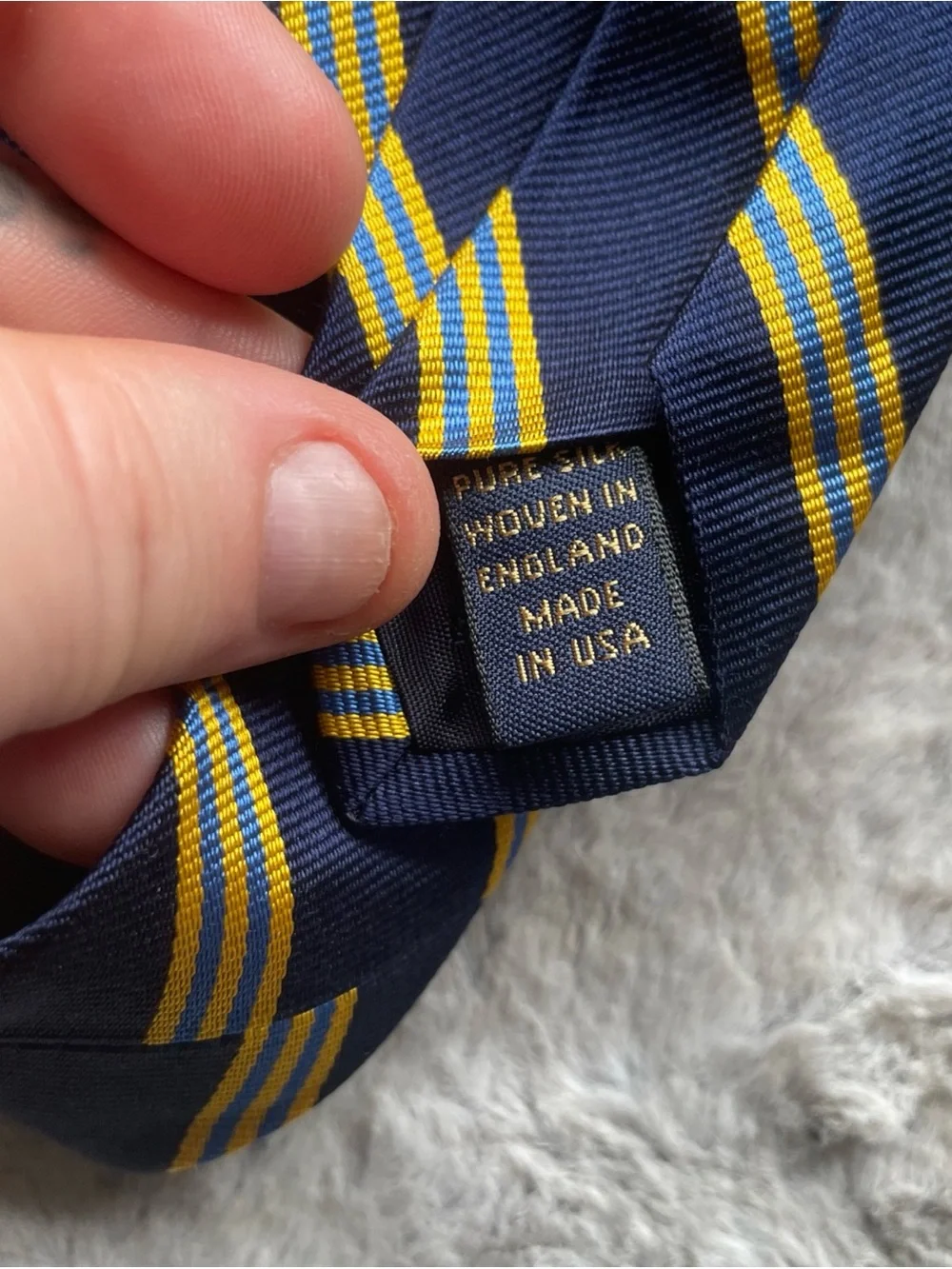 Brooks Brothers Navy Tie with Yellow Diagonal Stripes
